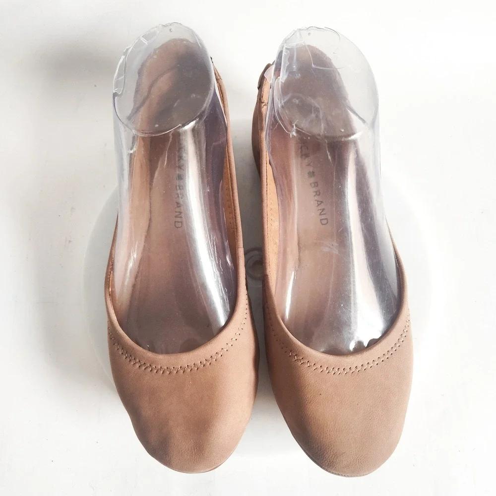 Lucky Brand Ballet‎ Flats Size 6 Tan Leather Lace Up Heel Slip On Shoes